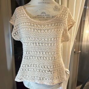 Bjewel ivory cream knit shortsleeve crop shirt coverup summer top size Small​